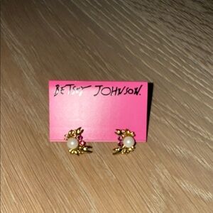 Betsey Johnson Gold Earrings with Pink and Pearl Accents
